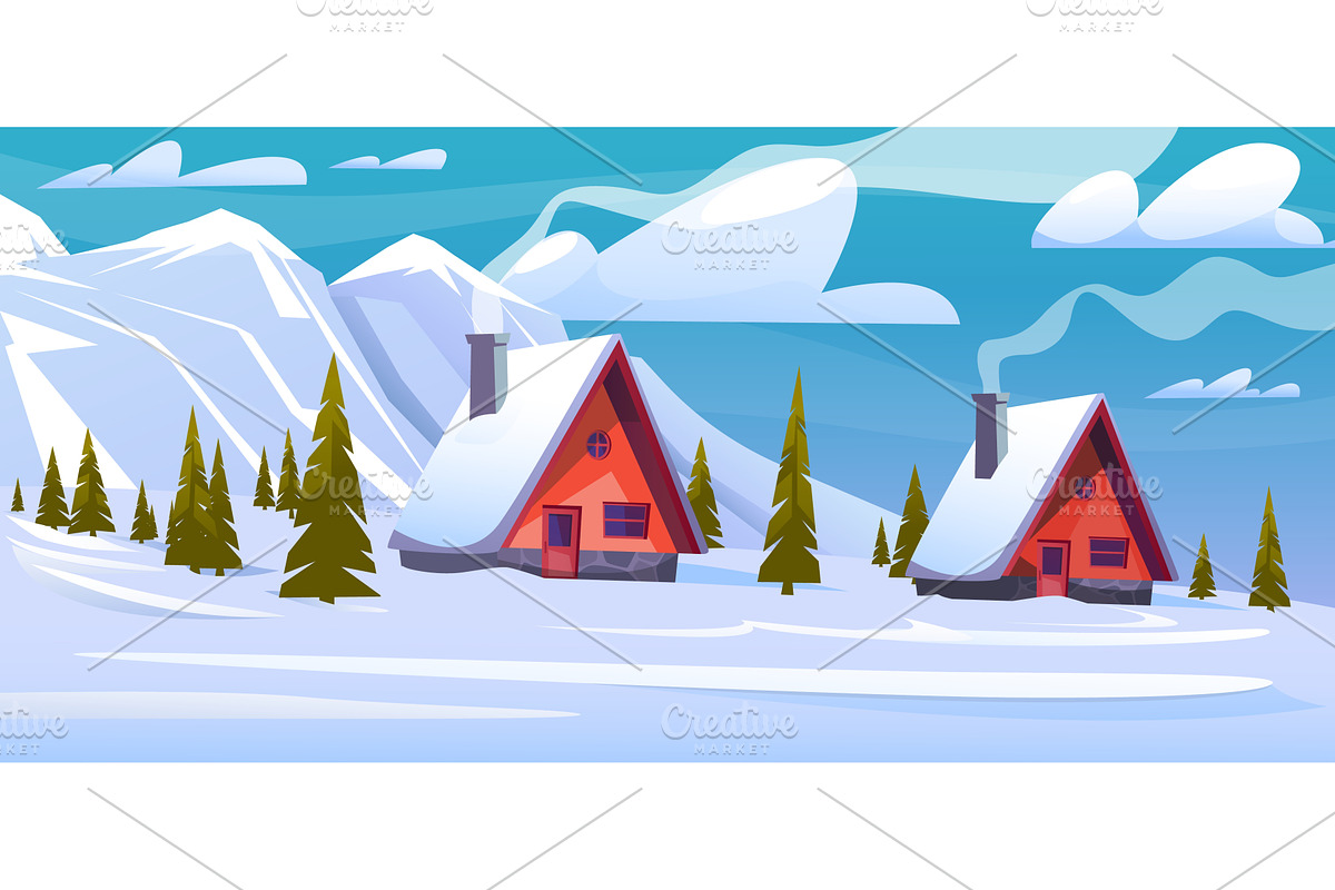 Mountain winter landscape with, an Illustration by Vectorbuum