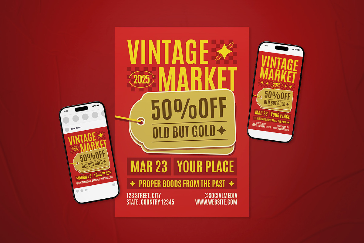 Vintage Market Event Flyer Set, a Flyer Template by The Good Store (Photo 1 of 2)