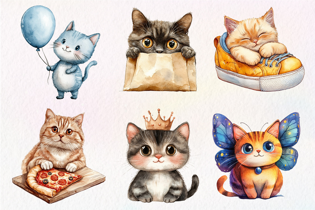 Watercolor Cats Clipart, an Illustration by Dream Creation (Photo 3 of 6)