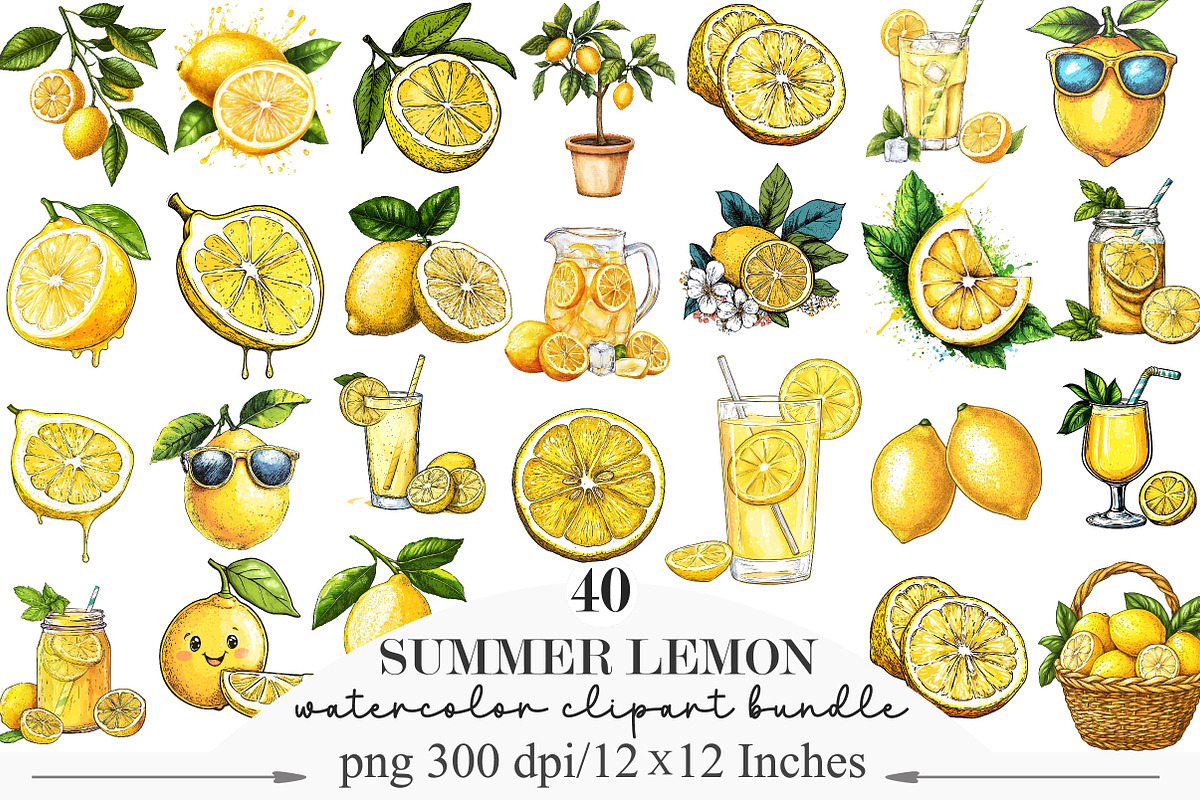 Hand Drawn Summer Lemon Clipart PNG, an Illustration by Designking (Photo 1 of 5)