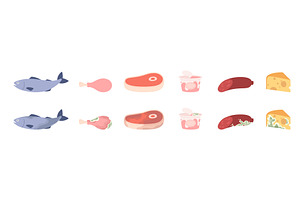 Fresh and spoiled food. Protein meat, a Food Illustration by LadadikArt
