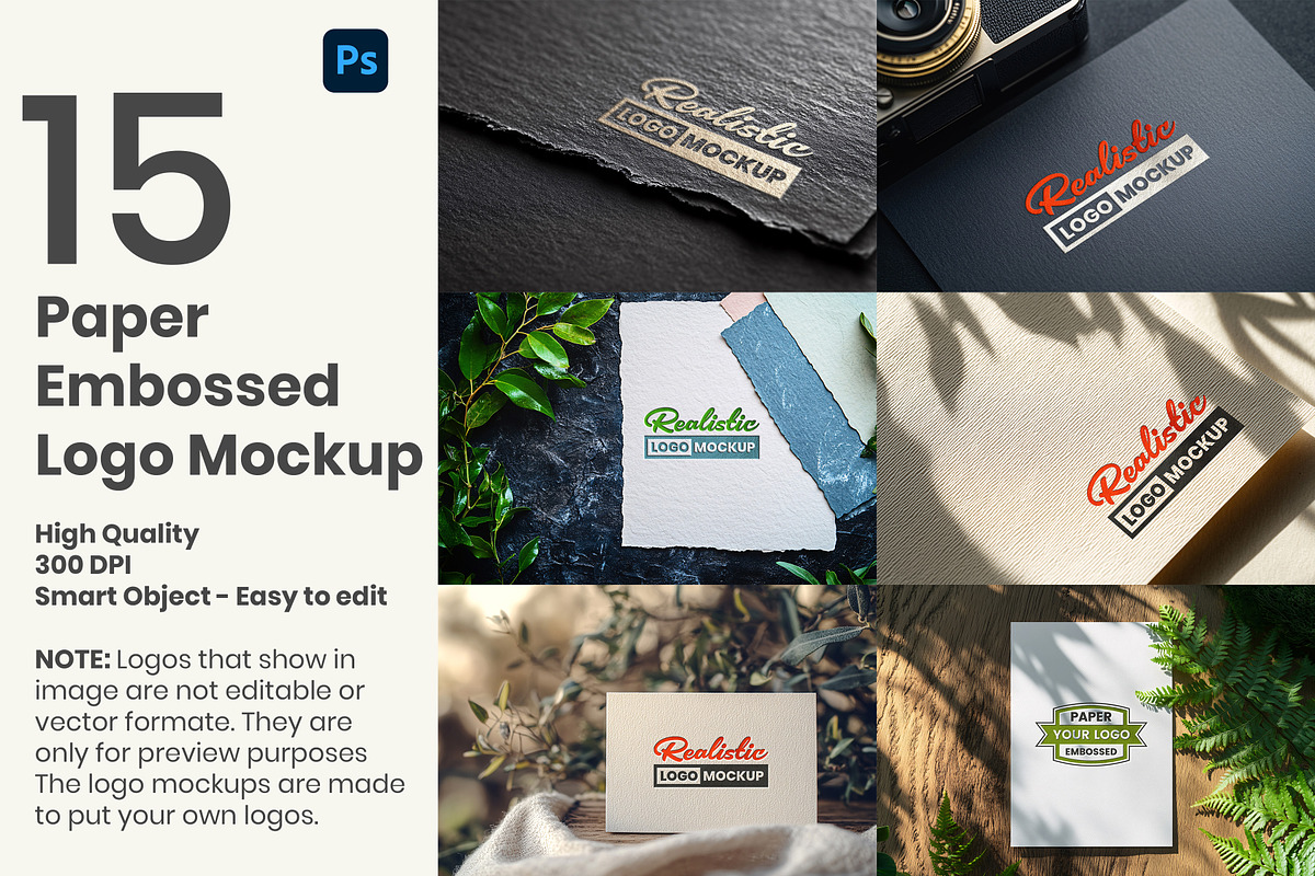 15 Paper Embossed Logo Mockups, a Mockup by GenesisCreativeCo (Photo 1 of 16)