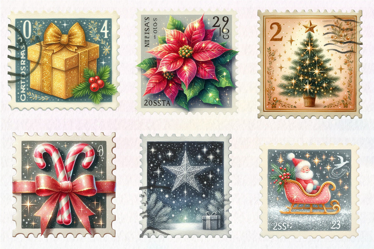 Vintage Christmas Postage Stamps PNG, an Illustration by CreationArt (Photo 4 of 5)