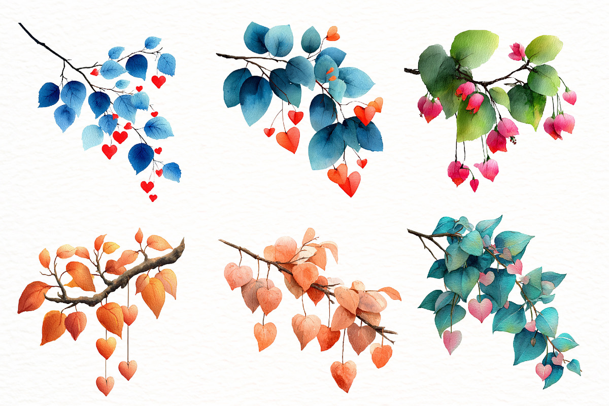 Watercolor Heart Branches Clipart, an Illustration by Designworld (Photo 3 of 5)