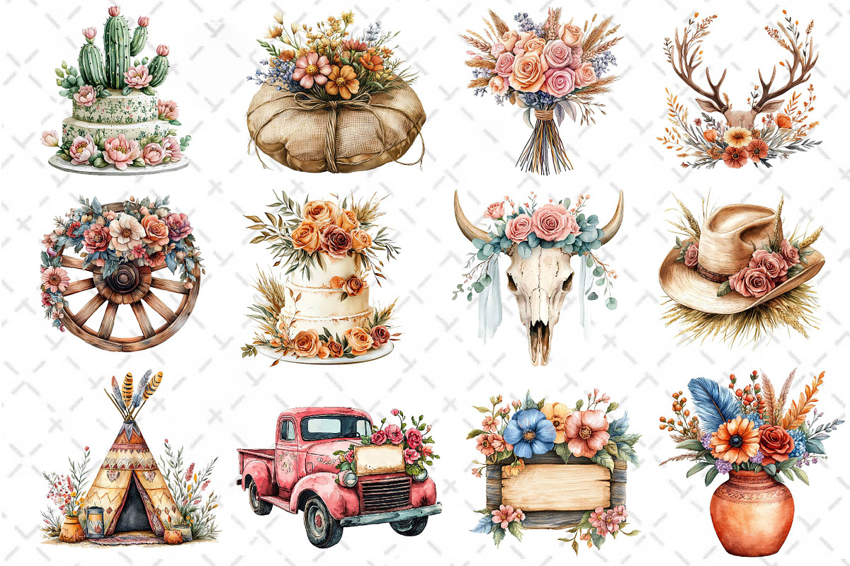 Western Boho Wedding Clipart, an Illustration by Dream Creation (Photo 3 of 4)