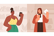 Young women use smartphones, a Person Illustration by Good Studio (Thumbnail 1 of 3)