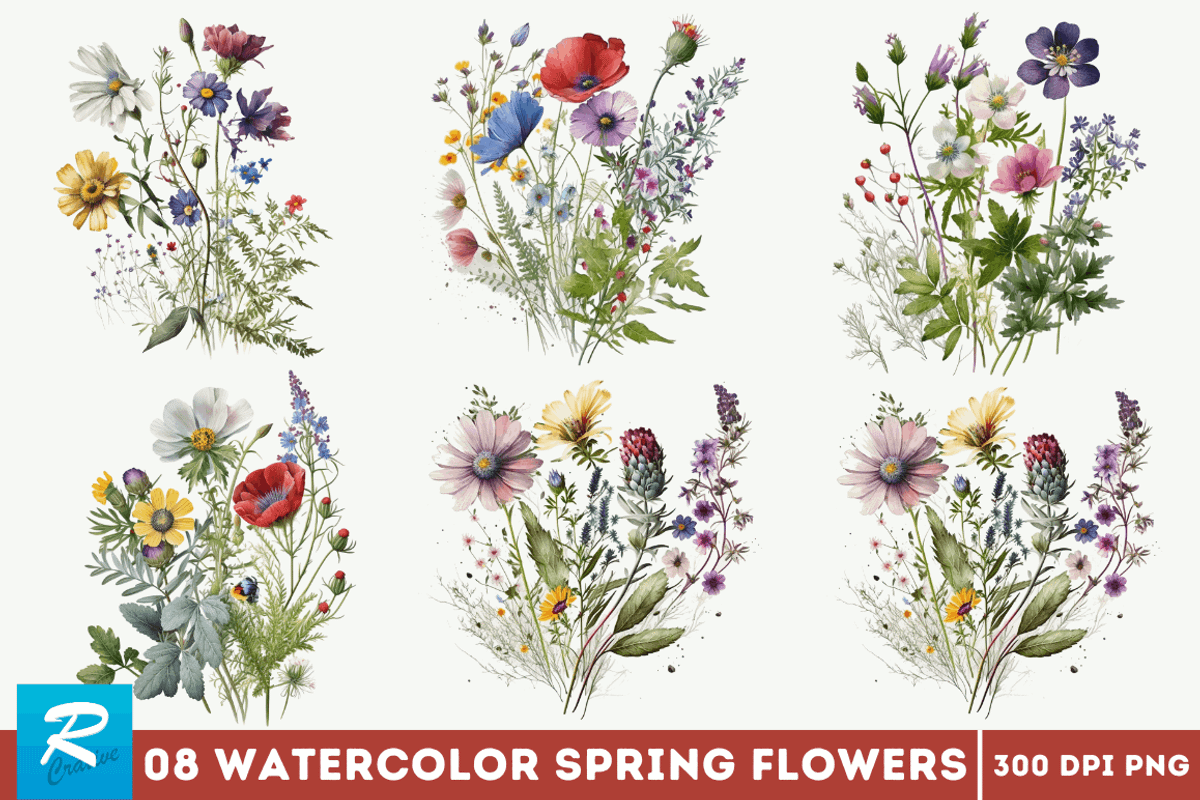 Watercolor Spring Flowers Background, an Object Graphic by Regulrcrative (Photo 1 of 7)