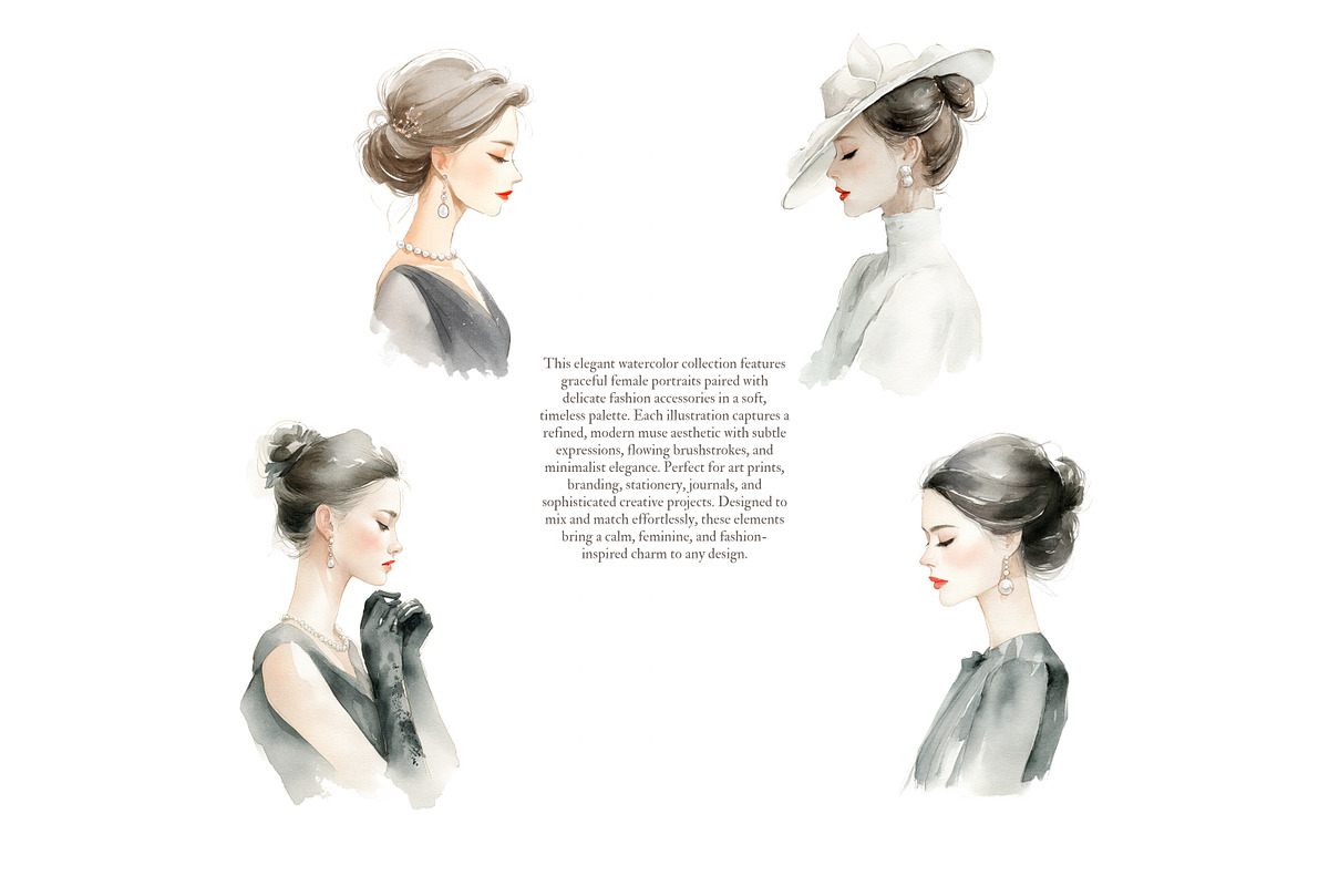 modern watercolor women portraits, a Decorative Illustration by Patishop Art (Photo 7 of 9)