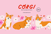 Corgi dogs and flowers., an Animal Illustration by Sweet Corner (Thumbnail 1 of 7)