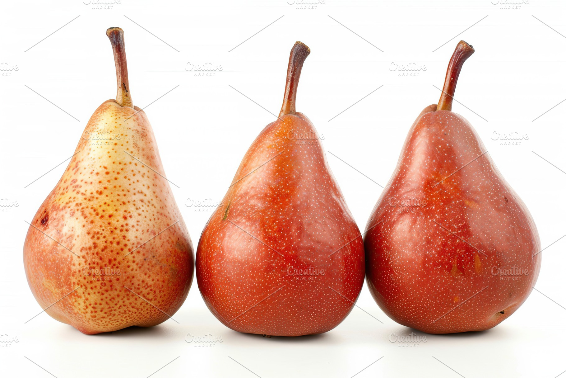 Red pears isolated on white background, a Food & Drink Photo by AlyaAnd