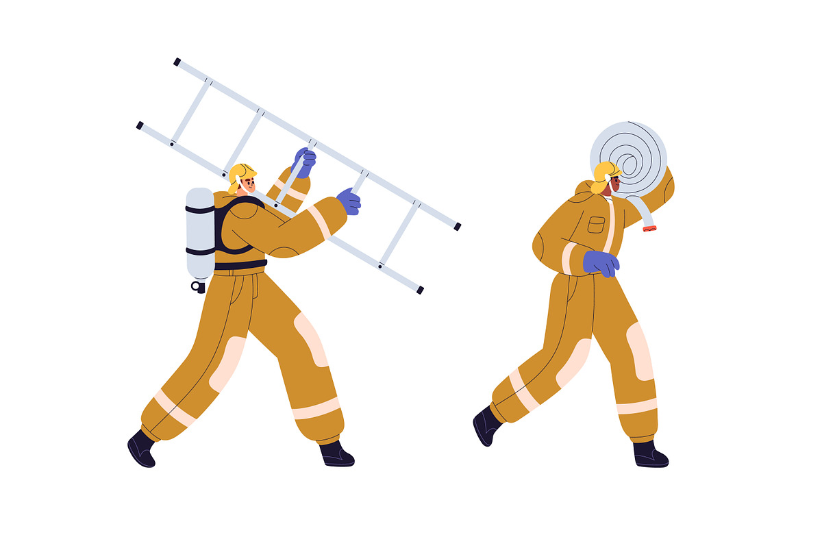 Firemen with firefighting equipment, a Work Illustration by Good Studio