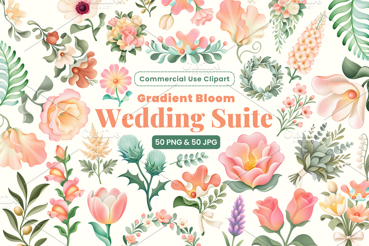 50 Gradient Wedding Floral Clipart, a Decorative Illustration by Luxe (Photo 1 of 4)