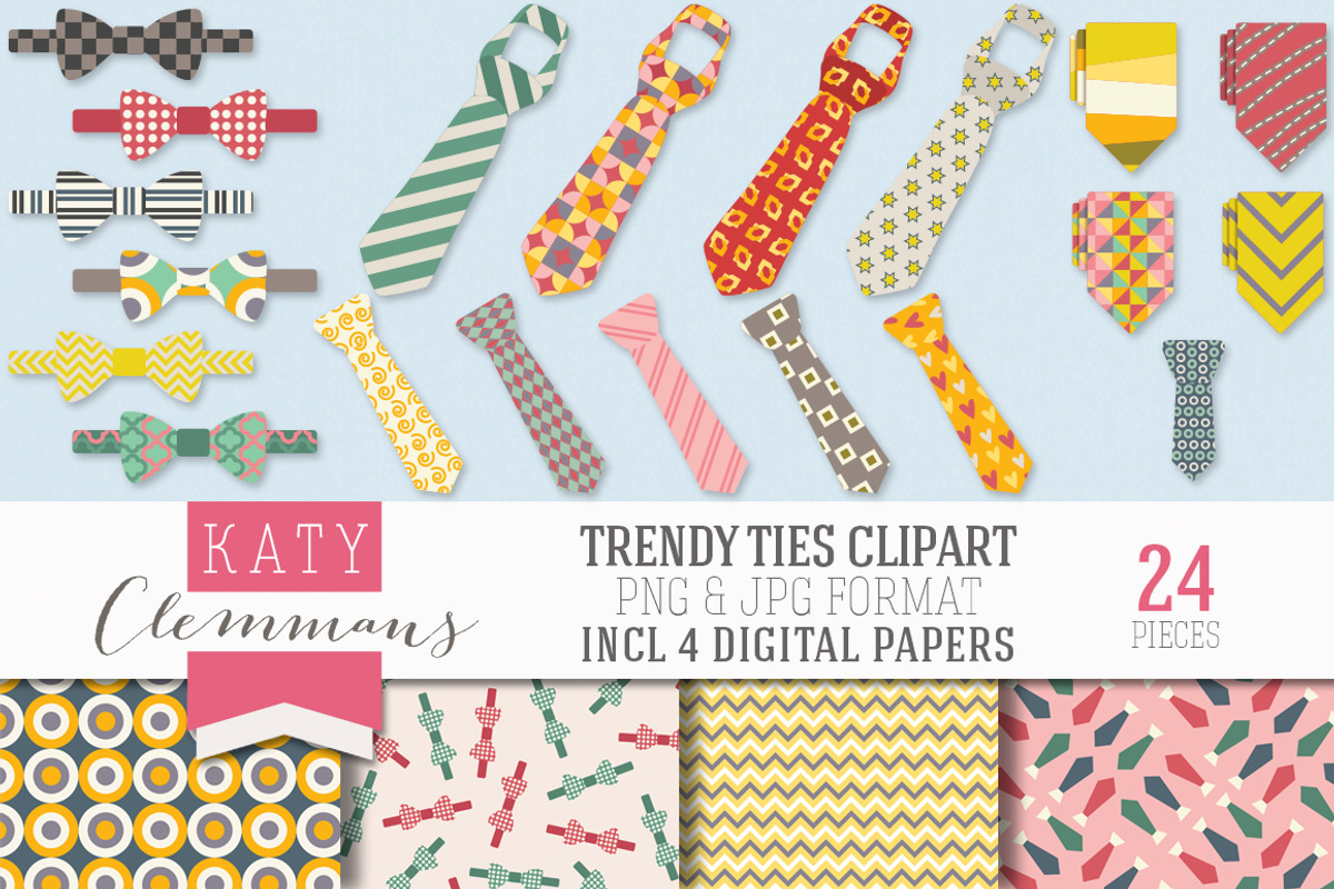 Trendy Ties clip art pack, an Illustration by Katy Clemmans (Photo 1 of 5)