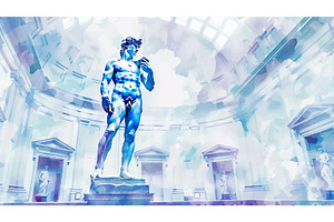 Statue Of David In Museum Watercolor