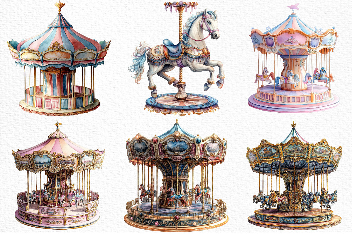 Watercolor Carousel Clipart Bundle, an Illustration by Craft Nest (Photo 5 of 9)