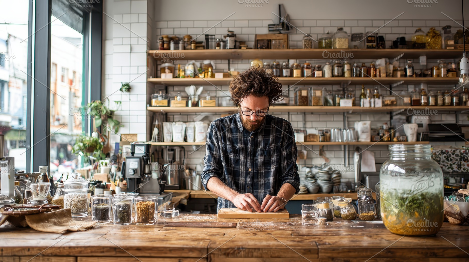 Bearded Man Preparing Food in Rustic, a Photo by Pixeness Studio