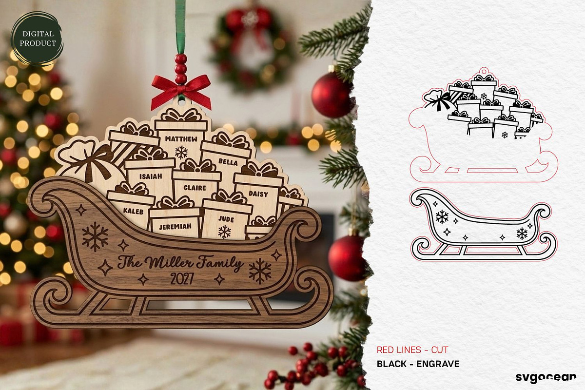 Santa Sleigh Ornaments SVG Bundle, a Decorative Illustration by svgocean (Photo 17 of 21)