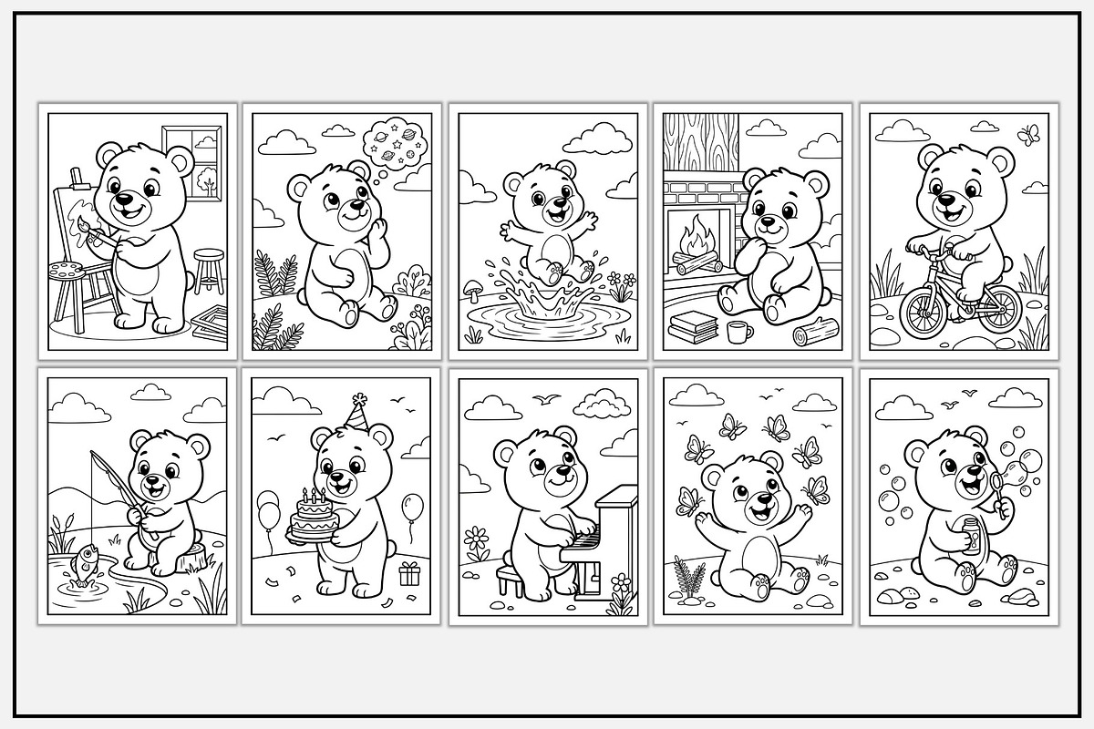 Bear Daily Routine Coloring Pages, an Animal Illustration by Lamia Emad (Photo 2 of 5)