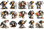 Whimsical Spring Dachshund Clipart, an Illustration by OK Design (Thumbnail 3 of 6)