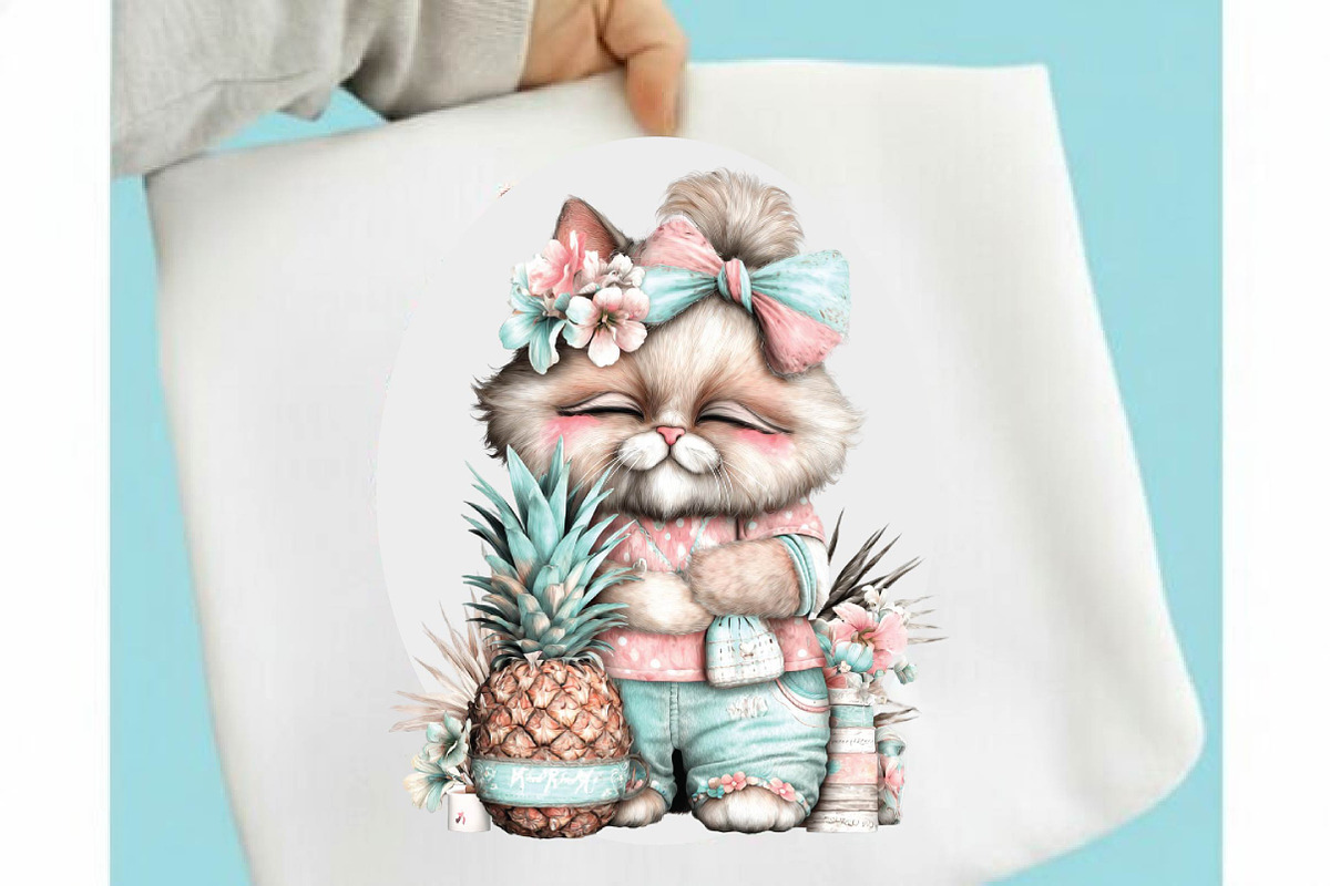 Whimsical Summer Cat Clipart, an Illustration by SVGArt (Photo 3 of 9)