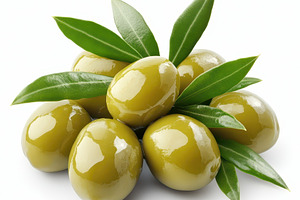 Green olives with olive leaves healt, a Food & Drink Photo by Pixeness Studio