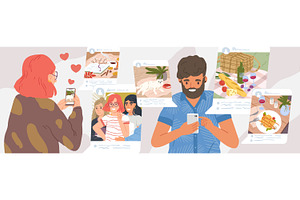 Sharing moments at social networks, a Person Illustration by Good Studio