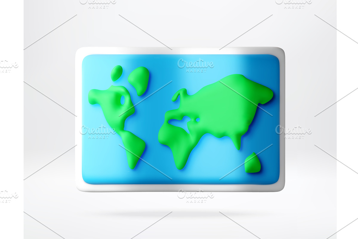 3d icon of a world map on, a Technology Illustration by Abscent