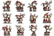 Whimsical Santa & Reindeer Clipart, an Illustration by CraftArtStudio (Thumbnail 2 of 6)