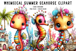 Whimsical Summer Seahorse Clipart, an Illustration by CreationArt