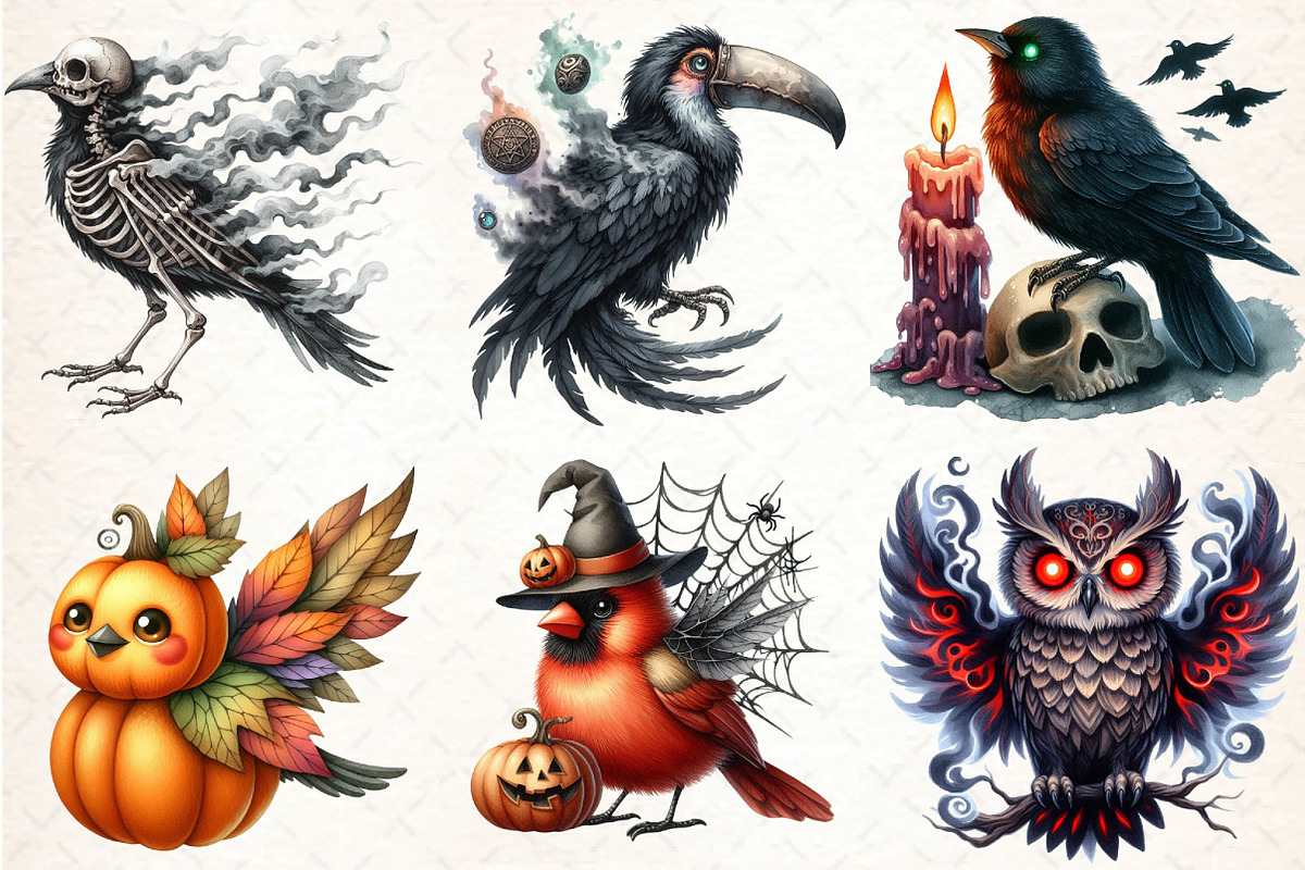 Spooky Halloween Quirky Birds Clipar, an Illustration by DreamCafeArt (Photo 2 of 7)