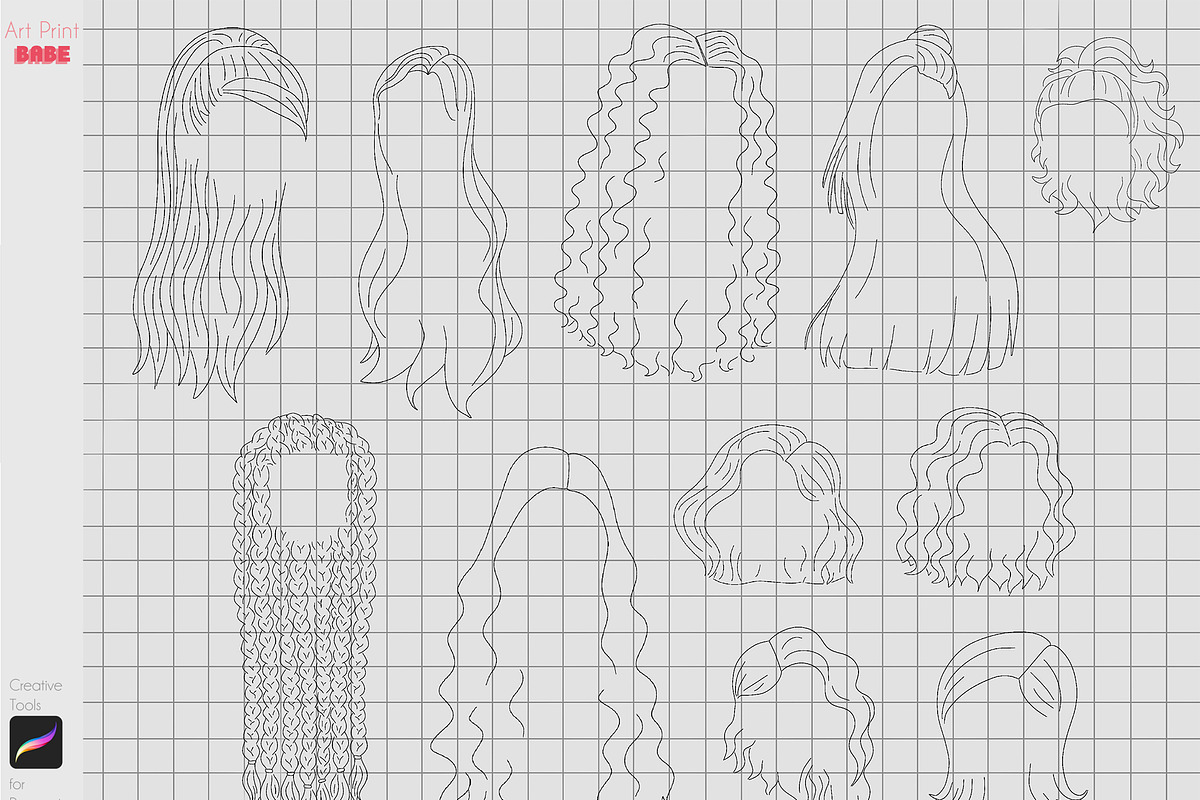 Procreate Hair Styles Anime Chibi, a Brush Add-On by ArtPrintBabe (Photo 11 of 14)