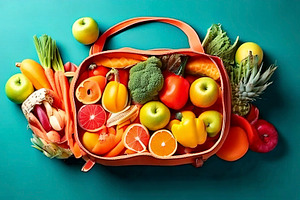 Physical activity and healthy eating concept modern colorful des, a Food & Drink Photo by DanFLCreativo