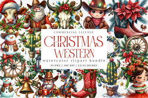 Christmas western clipart bundle, an Illustration by SinaCreation