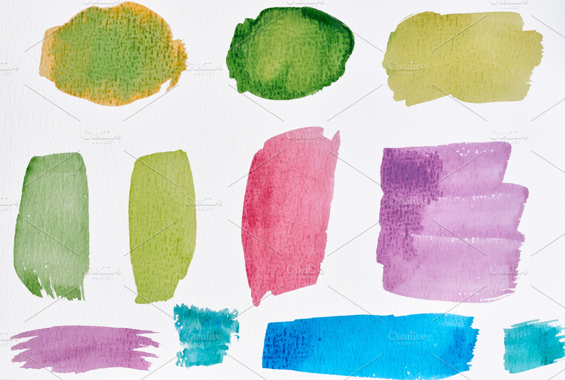 Multi-colored watercolor brushstrokes and spots of various shape, an Abstract Photo by ndanko