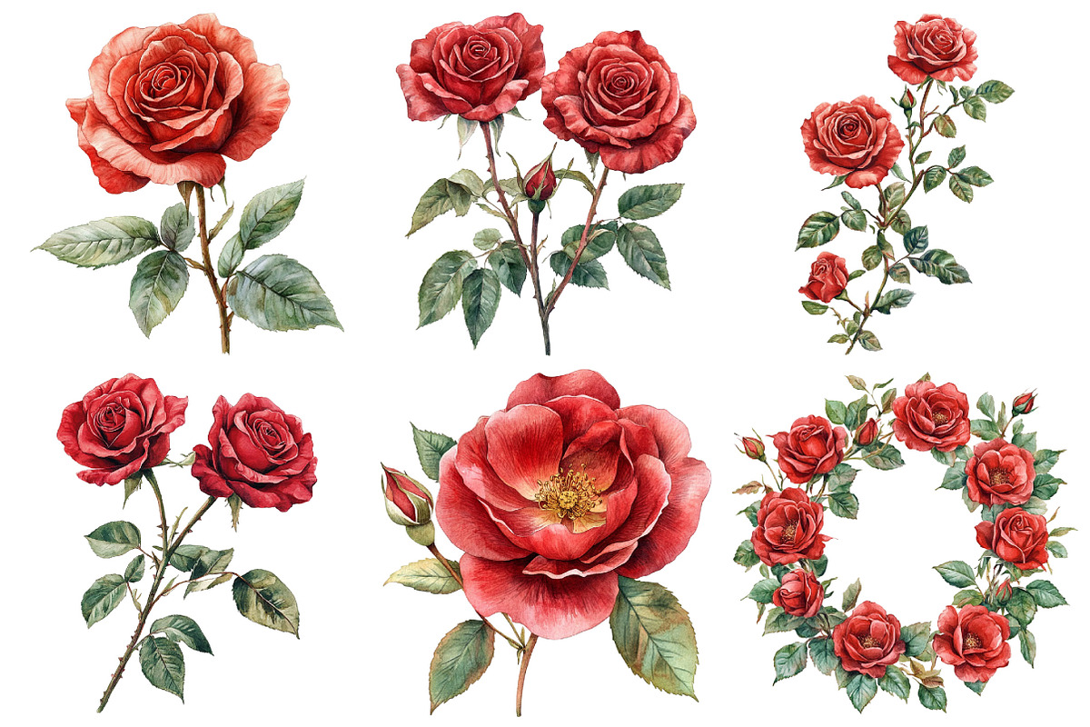 Red Lithograph Roses Clipart, an Illustration by Pixels.Craft (Photo 2 of 7)