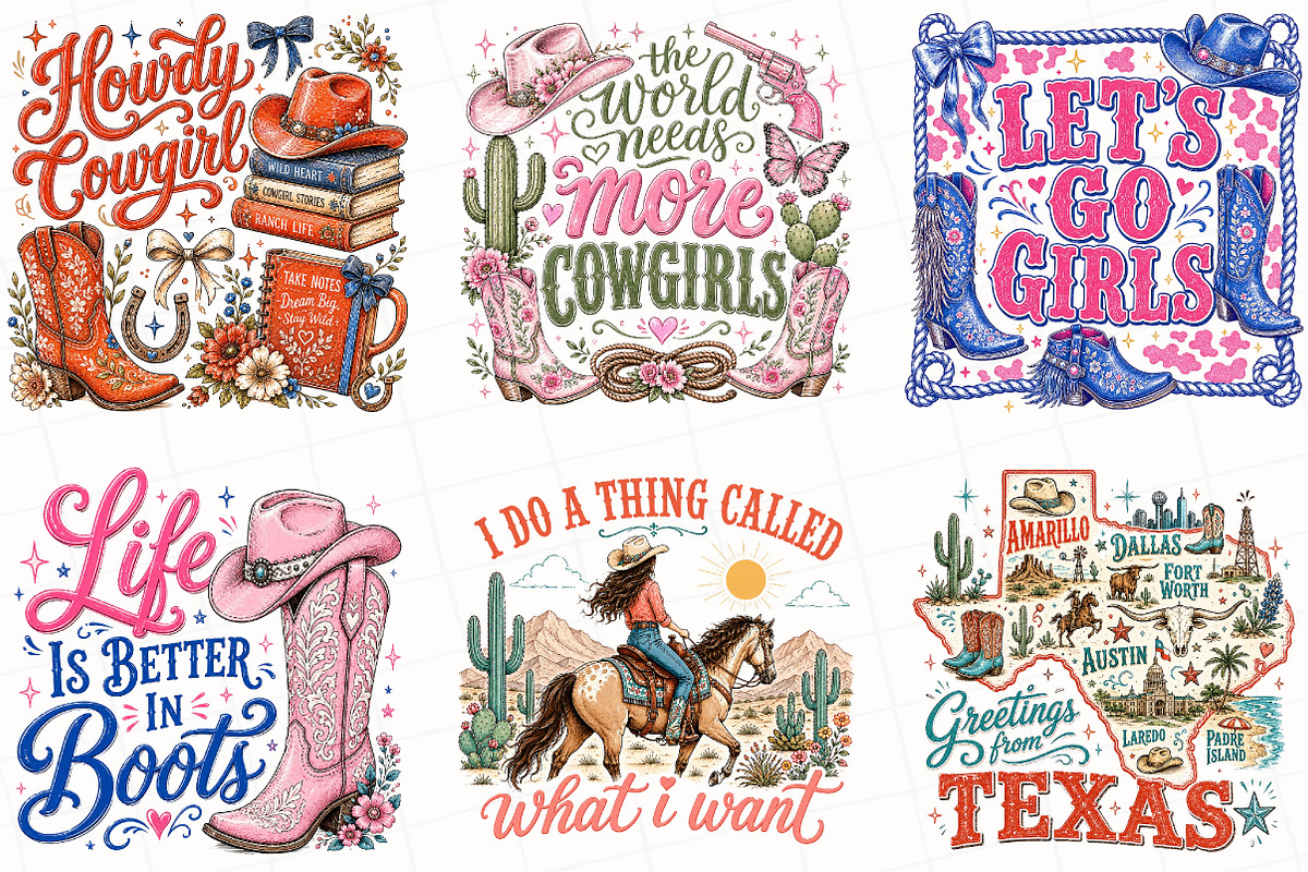Western Cowgirl & Cowboy Clipart, a Seasonal Illustration by OK Design (Photo 3 of 6)