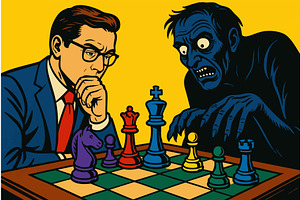 Businessman Plays Chess Against, a Person Illustration by AlexArt