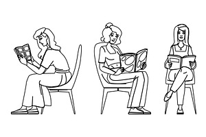book woman reading chair vector, a Person Illustration by pikepicture