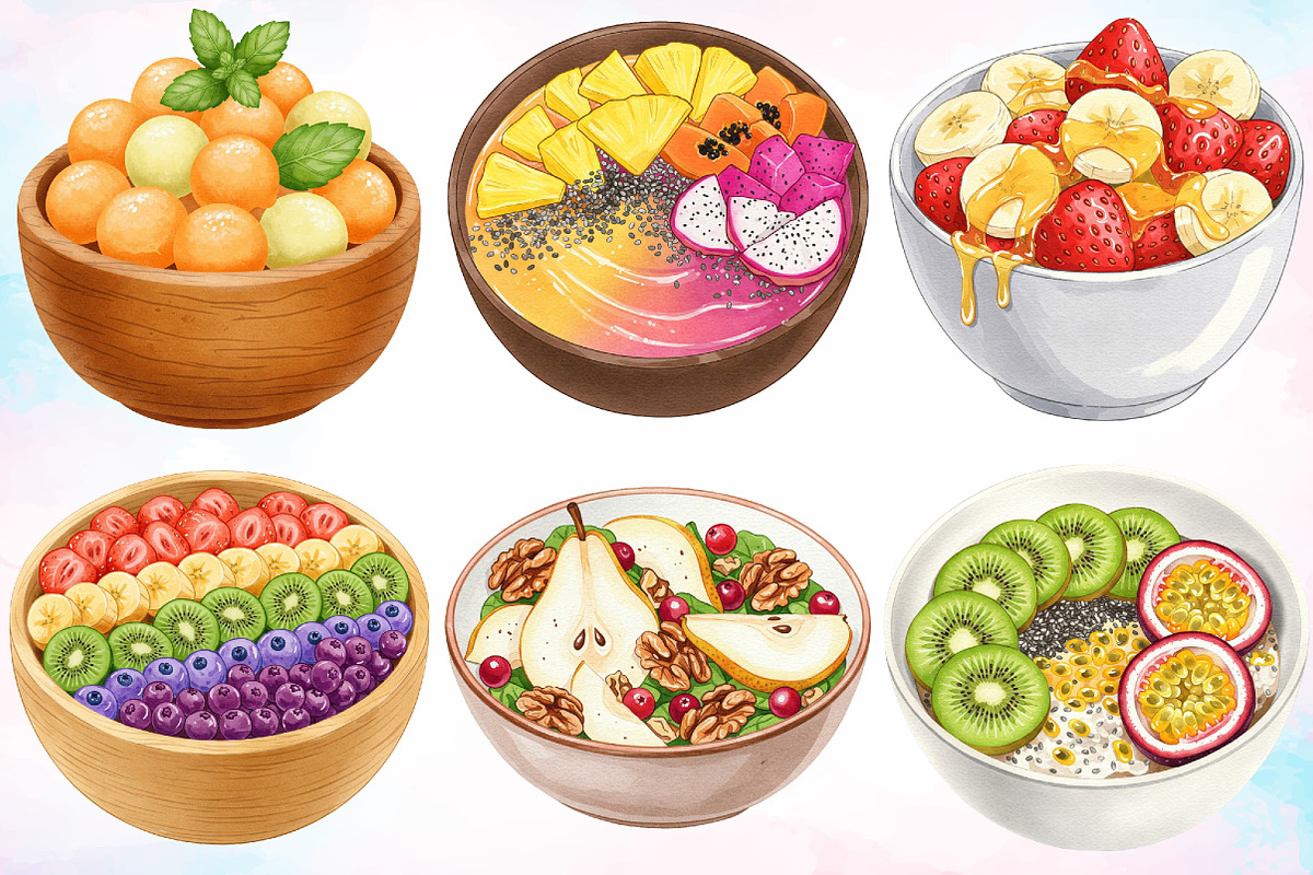 Watercolor Healthy Fruit Bowls PNG, an Illustration by Canvas Craft (Photo 4 of 5)