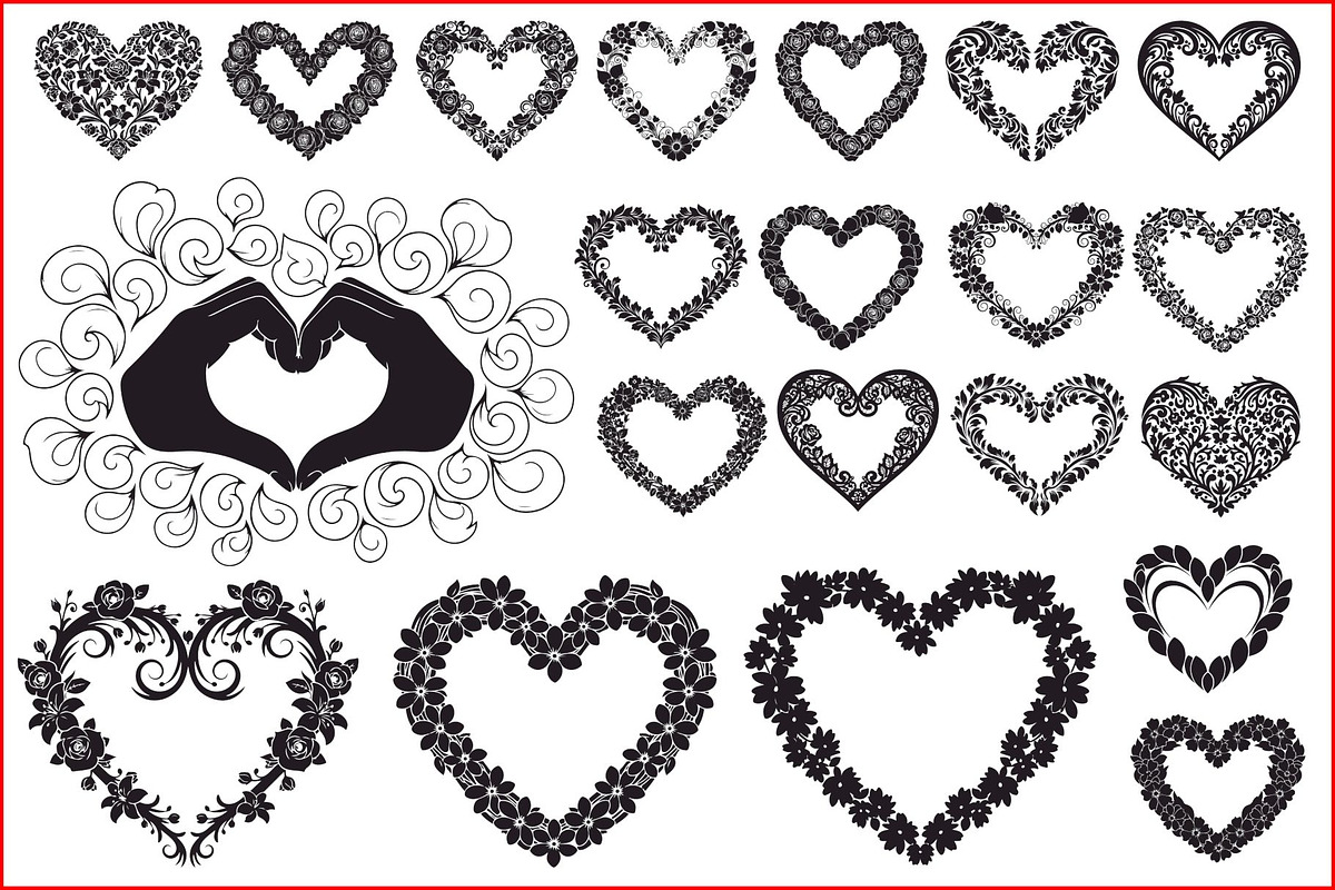 Floral Heart Frame Silhouette Pack, an Illustration by Artivon (Photo 1 of 49)