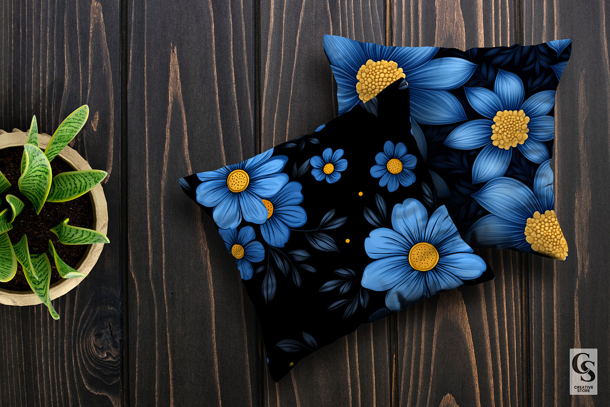Dark Blue Flowers Seamless Patterns, a Pattern Graphic by Creative Store (Photo 3 of 5)