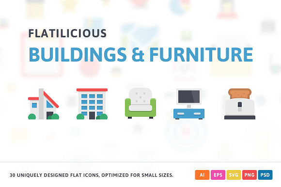 Buildings Furniture Flat Icons