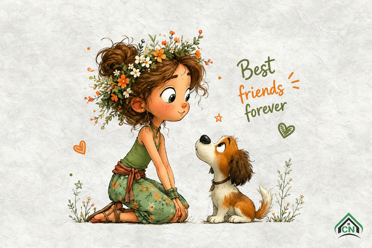 Best Friends Forever Girl and Dog, an Animal Illustration by Craft Nest (Photo 1 of 3)