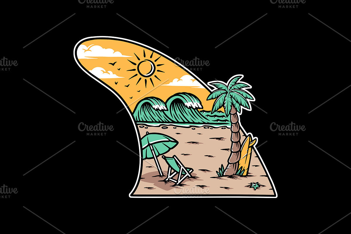 beach view on surfboard fins, an Object Illustration by gunaonedesign (Photo 1 of 4)