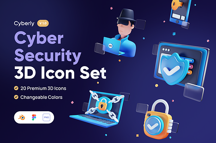 Cyberly - Cyber Security 3D Icon Set, an Object 3D Model by Illustraly Design