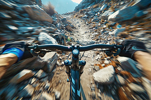 Cyclist on mountain bike riding on a bike on mountain track, a Sports & Recreation Photo by AlyaAnd