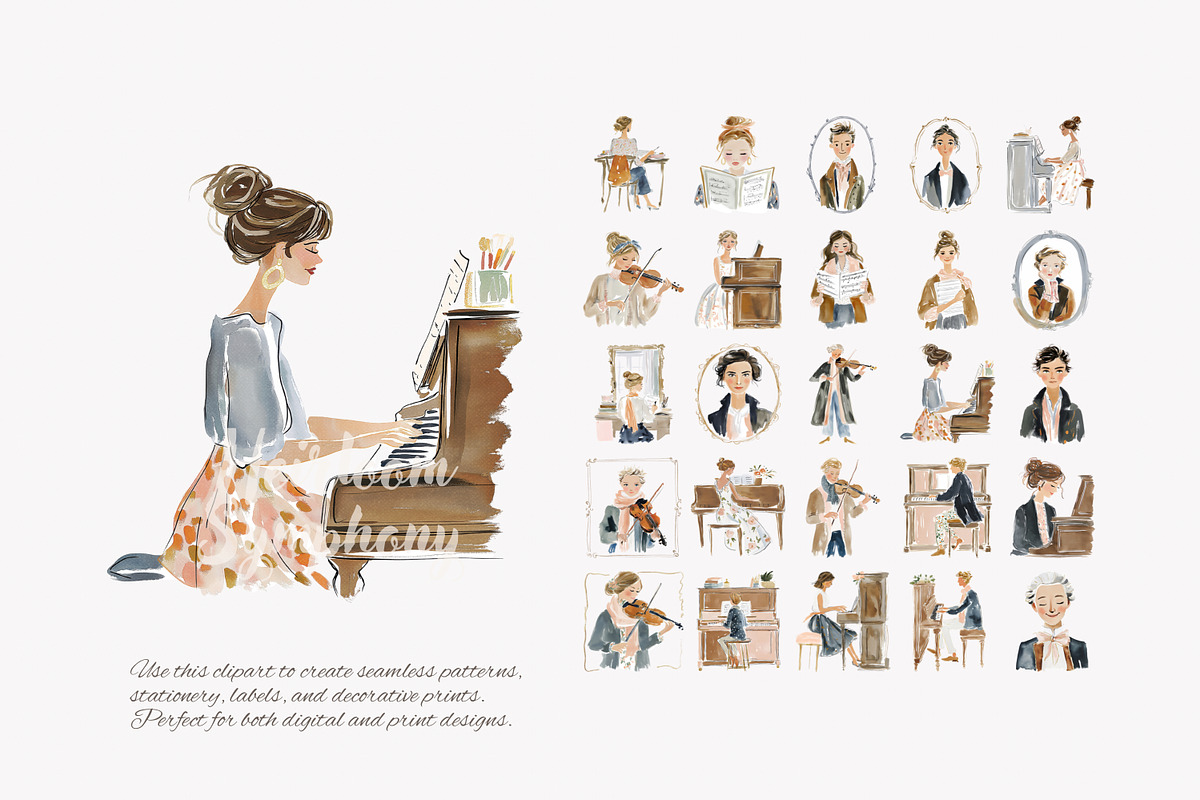 romantic classical musicians clipart, a Decorative Illustration by Patishop Art (Photo 3 of 11)