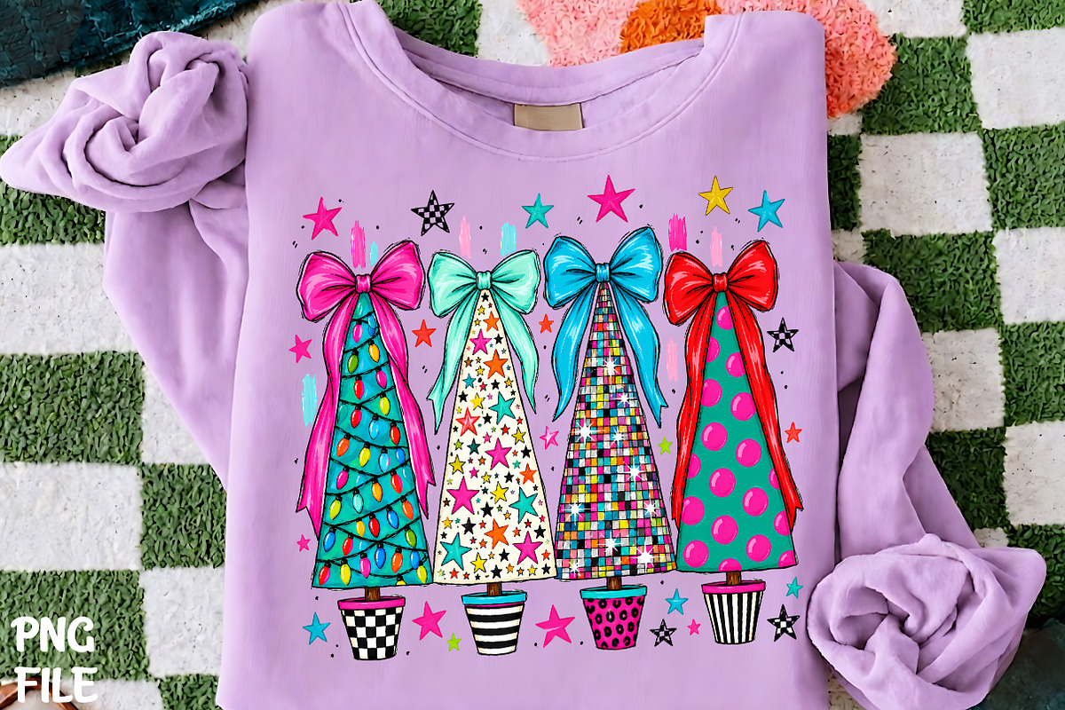 Retro Christmas Trees Bow Clipart, a Seasonal Illustration by CrexoraLab (Photo 1 of 4)