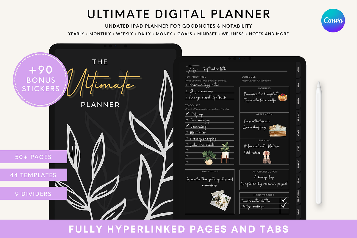 Dark Mode Digital Planner iPad, a Templates & Theme by HoneyGlowStudioCo (Photo 1 of 9)