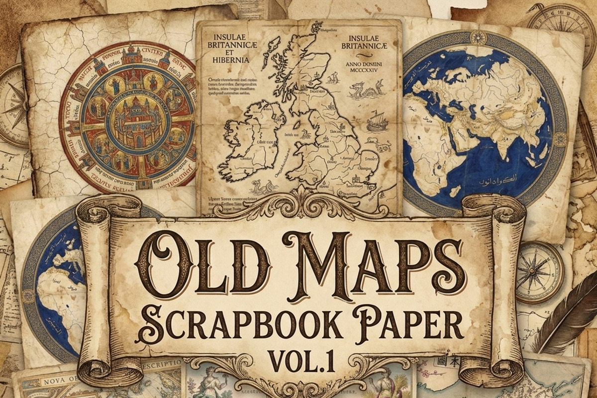 Old Maps Scrapbook Paper Printable, a Decorative Illustration by Image for Sale (Photo 1 of 4)